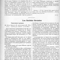 0085 - Page 128 - Partie scientifique. L’actualité scientifique. La Presse. Le rhumatisme chronique [(Journ. des Prat, 11 novembre 1922)] / Erratum / Les Sociétés Savantes. Tuberculose et grossesse, (Académie de médecine ; 12-12-1922)