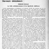 0090 - Page 139 - Partie professionnelle. Travaux originaux. Médecine sociale. La lutte antituberculeuse et les Syndicats médicaux