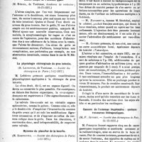0133 - Page 208 - Partie scientifique. L’Actualité Scientifique. Les Sociétés Savantes. Tuberculose et grossesse, (Académie de médecine ; 19-12-1922) / Ulcère simple de l’intestin grêle, (Académie de médecine 19-12-1922) / La physiologie chirurgicale du gros intestin, (Société des chirurgiens de Paris ; 1-12-1922) / Myxome du plancher de la bouche, (Société des chirurgiens de Paris, 1-12-1922) / Nouveaux anesthésiques locaux, (Société des chirurgiens de Paris ; 15-12-1922) / Cancers de l’estomac inopérables : quelques ressources thérapeutiques, (Société des chirurgiens de Paris, 15 12-1922) / Névralgie génitale grave chez la femme : traitement chirurgical, (Société de chirurgie ; 8-11-1922)