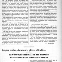 0142 - Page 225 - Partie professionnelle. Travaux Originaux. La situation du médecin dans l’armée [G. Duchesne] / Comptes rendus, documents, pièces officielles…. Le concours médical et ses filiales. Mutualité familiale du corps médical français. Pro Domo