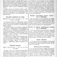 0180 - Page 283 - Partie scientifique. L’Actualité Scientifique. Les Sociétés Savantes. Plagiocéphalie chez les nourrissons, (Soc. médicale des hôpitaux 1-12-1922) / Arthropathie syphilitique avec vitiligo, (Soc. méd. des hôp ; 1-12-1922) / Infantilisme cardiaque, (Soc. méd. des hôp ; 1-12-1922) / Lyon. Société nationale de médecine et des sciences médicales. Néoplasme du sinus maxillaire. Traitement opératoire et radiothérapique / Névralgie sous-occipitale ancienne soulagée par la radiothérapie / Tumeur du médiastin considérablement améliorée par la radiothérapie / Caverne silencieuse / Bubon guéri par la lactothérapie / Néoplasme du larynx