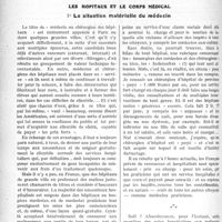 0187 - Page 294 - Partie professionnelle. Travaux Originaux. Les hôpitaux et le corps médical. 1° La situation matérielle du médecin