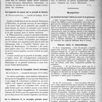 0234 - Page 365 - Partie scientifique. L’Actualité Scientifique. Les Sociétés Savantes. Paris. Décoction de céréales et vitamines, (Académie de médecine, 9-1-1923) / Séro-diagnostic du cancer par le Procédé de Botelho, (Société de biologie, 23-12-1923) / Ablation de cancer de l’amygdale. Survie prolongée, (Société de chirurgie, 15-11-1922) / Sur le traitement de la névralgie génitale grave, (Société de chirurgie, 15-11-1922) / Montpellier. Les hauteurs du fond l’utérus au cours de la grossesse / Fibrome utérin et radiumthérapie / Hématocolpos