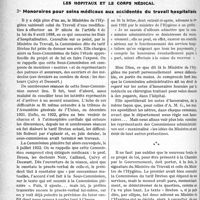 0245 - Page 380 - Partie professionnelle. Travaux Originaux. Les hôpitaux et le corps médical. 2° Honoraires pour soins médicaux aux accidentés du travail hospitalisés