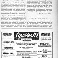 0268 - Page LI-413 - Documents officiels. A l'officiel. Vacance d’une place d’auditeur au conseil supérieur d’hygiène publique de France / Réponses des Ministres aux questions des Parlementaires. Admission d’un assisté à un sanatorium public / Frais de traitement à l’hôpital d’un étranger