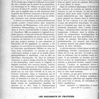0343 - Page 528 - Partie scientifique. Travaux Originaux. Clinique médicale. Rôle de l’alcool, de la tuberculose et de la syphilis dans la cirrhose de Laënnec. Déductions thérapeutiques, M. le professeur Gilbert / Les documents du praticien. Bismuth et syphilis