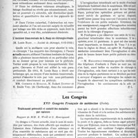0349 - Page 540 - Partie scientifique. L'Actualité Scientifique. Les Sociétés Savantes. Paris. Le tubage duodénal dans les affections hépatiques, (Soc. méd. des hôp, 15-12-1922) / L’incision transversale de L. Bazy en chirurgie rénale, (Société de chirurgie, 6-12-1922) / Une série de 14 invaginations intestinales, (Société de chirurgie, 6-12-1922) / Les Congrès. XVIe Congrès Français de médecine (Suite). Traitement préventif et curatif des maladies par carence, rapport de MM. E. Weill et G. Mouriquand