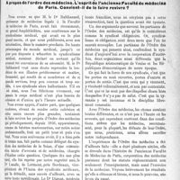 0448 - Page 695 - Propos du jour. Les leçons du passé. A propos de l’ordre des médecins. L’esprit de l’ancienne Faculté de médecine de Paris. Convient-il de le faire revivre ? [J. Noir]
