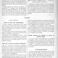 0462 - Page 721 - Partie scientifique. L’Actualité Scientifique. Les Sociétés Savantes. Paris. Traitement des porteurs de germes diphtériques par les badigeonnages de pneumobacilles, (Société biologique de Lyon, 15-1-1923) / L’hypercholestérinémie de la vieillesse, (Société roumaine de biologie, 1911-1923) / Toulouse. Société de Médecine. Sténose du cardia avec mégaoesophage / Fracture en T renversé du premier métacarpien / Forme typho-méningitique de la lombricose / Procédés modernes de recherche du sperme en médecine légale / Un cas de rage humaine