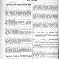 0469 - Page 728 - Partie scientifique. L’Actualité Scientifique. Les Livres. Causeries chirurgicales, par Dr Dartigues / Les Thèses. L’examen radioscopique au cours de la pneumonie chez l’adulte, par Dr Gabriel Budin (Lyon, imprimerie Bosc frères et Riou, 1922) / Du traitement de la tuberculose pulmonaire par l’iode colloïdal électro-chimique, par Dr H. Pauly (Bordeaux, Imprimerie Victor Cambette, 1923) / Le traitement d’urgence des hémorragies gastriques graves par la jéjunostomie, par Dr G. Menu (Dijon, Imprimerie Bernigaud et Privât, 1923) / Déformations professionnelles des os du crâne et des membres, par Dr P. Bargy (Lyon, Imprimerie Bosc, frères et Riou, 1922)