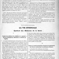 0478 - Page 747 - Partie professionnelle. Comptes rendus, documents, pièces officielles…. Sou médical. Extrait analytique des procès-verbaux du Conseil d’Administration / La vie syndicale. Syndicat des Médecins de la Seine. A propos de la création d’un diplôme de « masseur », émis sur la demande de Monsieur le ministre de l’hygiène / Contre la récente proposition fiscale de la commission des finances concernant les professions libérales