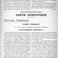 0507 - Page 786 - Propos du jour. Pro vino. L'oenothérapie [J. Noir] / Partie scientifique. Travaux Originaux. Clinique chirurgicale, M. J. P. Tourneux. L’orchi épidydimite typhoïdique