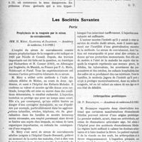 0515 - Page 802 - Partie scientifique. L’Actualité Scientifique. La Presse. Les petites hypertensions d’alarme dans la toxémie gravidique convulsivante [(Presse Méd. 6 janv. 1923)] / Les Sociétés Savantes. Paris. Prophylaxie de la rougeole par le sérum de convalescents, (Académie de médecine, 6-2-1923) / Arthropathies protéiniques, (Académie de médecine, 6-2-1923)