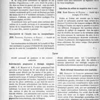 0517 - Page 806 - Partie scientifique. L’Actualité Scientifique. Les Sociétés Savantes. Paris. Hypothermie, suite de blessure de la moelle cervicale, (Société médicale des hôpitaux, 12-1-1923) / Inoculabilité de l’herpès chez les encéphalitiques, (Société de biologie, 3-2-1923) / Injections de sulfate de magnésie dans le cancer, (Société belge de biologie, 27-1-1923) / Lyon. Société nationale de médecine et des sciences médicales. Sclérodactylie progressive à étiologie complexe / Kyste méningé traumatique avec quadriplégie / Prostatectomie chez un malade ayant subi antérieurement un forage de la prostate