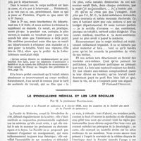 0526 - Page 819 - Partie professionnelle. Travaux Originaux. La demi-assistance et le corps médical [Dr Fernand Decourt] / Le syndicalisme médical et les lois sociales, par M. le professeur Balthazard, (Conférence faite à la Faculté de médecine le 8 février 1923, sous les auspices de la Société des amis de la Faculté de médecine)