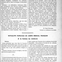 0584 - Page 907 - Partie professionnelle. Hygiène publique. Projet de loi portant modification de la loi sanitaire du 16 février 1902 [Dr Paul Boudin] / Mutualité familiale du corps médical français. A la femme du médecin [A. Gassot]