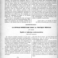 0613 - Page 944 - Partie scientifique. Travaux Originaux. Médecine légale. L’oxycarbonisme chronique, M. le Professeur agrégé Duvoir [Leçon faite à la Faculté de médecine de Paris et recueillie par le Dr P. Lacroix] / La syphilis héréditaire dans la pratique médicale, (12e article). Syphilis et affections cardiovasculaires, par le Dr Leredde