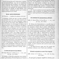 0682 - Page 1057 - Partie scientifique. L’Actualité Scientifique. Les Sociétés Savantes. Les sinusites aiguës grippales, (Académie de médecine, 20-2-1923) / Sérothérapie anti-poliomyélitique, (Académie de médecine, 20-2-23) / Savons marins désinfectants, (Académie de médecine, 20-2-23) / Le sérum anti-gonococcique Stérian, (Soc. méd. des hôp. 19-1-1923) / Un traitement du pneumothorax suffocant, (Soc. méd. des hôp. 26-1-1923) / Urticaire suspendue au cours d’une rougeole, (Soc. méd. des hôp. 26-1-1923)