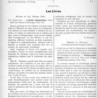 0683 - Page 1058 - Partie scientifique. L’Actualité Scientifique. Les Sociétés Savantes. Corps étrangers bronchiques méconnus, (Soc. méd. des hôp. 2-2-1923) / Les Livres. L’Année thérapeutique, Dr L. Cheinisse, Masson et Cie, éditeurs, Paris. 1922 / Pratique bactériologique, par A. Orticoni et R. Clogne, Librairie Le François, Paris 6e, 1923
