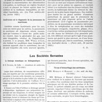 0742 - Page 1145 - Partie scientifique. L'Actualité Scientifique. La Presse. L’acidose [(La Prat. médico-chirg. janvier 1923)] / Considérations sur le diagnostic de la pneumonie du nourrisson [(Paris méd. 20 janvier 1923)] / Les Sociétés Savantes. Le drainage osmotique en thérapeutique, (Académie de médecine, 27-2-1923) / Un cas d’hémorrhagie des surrénales, (Soc. méd. des hôp. 2-2-1923) / Hémorrhagies fissuraires de l’ectasie aortique simulant un ulcus gastro-duodénal, (Soc. méd. des hôp. 2-2-1923)