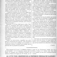 0755 - Page 1164 - Partie professionnelle. Comptes rendus, documents, pièces officielles…. Médecine sociale. Extrait du Rapport du Dr Grinda, Député, présenté à la Chambre des�Députés, sur le projet de loi d’Assurances sociales. Organisation des services médicaux et pharmaceutiques / La lutte pour l’existence de la profession médicale en Allemagne, par le Dr Ludwig Stettenheim, (Traduit par E. Wennagel)