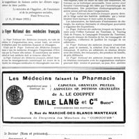 0948 - Page XXXVII-1445 - Documents officiels. Circulaire relative au règlement modèle des Bureaux de Bienfaisance / Le Foyer National des médecins français