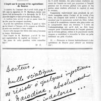 1014 - Page VII-1551 - Correspondance. Les médecins exempts de la taxe de séjour. A Vichy / L’impôt sur le revenu et les opérations de bourse