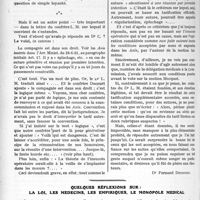 1045 - Page 1604 - Partie Scientifique. L’Actualité Scientifique. Les Livres. Examen fonctionnel du poumon, par Pr Ch. Achard et Léon Binet, Masson et Cie, éditeurs, Paris 1922 / Quelques réflexions sur : la loi, les médecins, les empiriques, le monopole médical