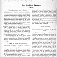 1097 - Page 1684 - Partie Scientifique. L’Actualité Scientifique. La Presse. Contagion et prophylaxie de la coqueluche [(L’Hôpital, fév. 23 B)] / Les Sociétés Savantes. Paris. L’extrait pancréatique dans le diabète, (Académie de médecine ; 3-4-1923) / Le sulfate de cuivre en thérapeutique, (Académie de médecine ; 3-4-1923) / A propos de condyles, (Société de chirurgie ; 21-2-1923)