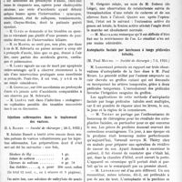1100 - Page 1687 - Partie Scientifique. L’Actualité Scientifique. Les Sociétés Savantes. Paris. Intoxication grave à la suite d’anesthésie au protoxyde d’azote, (Société de chirurgie ; 28-2-1923) / Injections sclérosantes dans le traitement des varices, (Société de chirurgie ; 28-2-1923) / Tuberculose du genou traitée par le vaccin de Grimberg, (Société de chirurgie ; 28-2-1923) / Transplantation d’une rotule de cadavre, (Société de chirurgie ; 28-2-1923) / Autoplastie faciale par lambeaux à longs pédicules tubulés, (Société de chirurgie ; 7-3-1923) / Rachianesthésie générale, (Société des chirurgiens de Paris ; 2-2-1923)