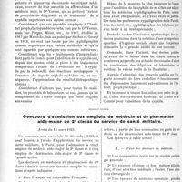 1109 - Page 1704 - Partie Professionnelle. Comptes rendus, documents, pièces officielles…. Syndicat des Médecins de la Seine / Concours d'admission aux emplois de médecin et de pharmacien aide-major de 2e classe du service de santé militaire