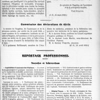 1114 - Page 1711 - Partie Professionnelle. Comptes rendus, documents, pièces officielles…. Circulaire relative à la réunion commune des Commissions et Conseils départementaux d’assistance et d’hygiène sociales / Commission des déclarations de décès / Reportage Professionnel. Nouvelles et Informations. Amphithéâtre d’anatomie des hôpitaux / Hôpital Tenon