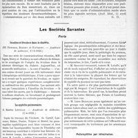 1264 - Page 1929 - Partie Scientifique. L’Actualité Scientifique. La Presse. De l’administration de deux substances antagonistes (protéidique et lipoïdique) extraites de l’ovaire [(Bull. Méd, 11 avril 1923)] / Les Sociétés Savantes. Paris. Insuline et lévulose dans le diabète, (Académie de médecine, 17-4-1923) / La syphilis pulmonaire, (Académie de médecine, 17-4-1923) / Poliomyélites par intoxication, (Académie de médecine, 17-4-1923)