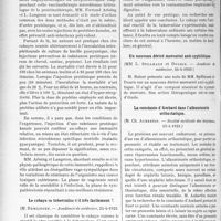 1265 - Page 1930 - Partie Scientifique. L’Actualité Scientifique. Les Sociétés Savantes. Paris. Essais de vaccination protéinique polyvalente, (Académie de médecine, 24-4-1923) / Le cobaye se tuberculise-t-il très facilement ?, (Académie de médecine, 24-4-1923 / Un nouveau dérivé mercuriel anti-syphilitique, (Académie de médecine, 24-4-1923) / La constante d’Ambard dans l’albuminurie orthostatique, (Société médicale des hôpitaux, 13-4-1923)