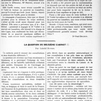 1398 - Page 2139 - Partie Professionnelle. Travaux Originaux. Jurisprudence. Responsabilité professionnelle. Erreur de diagnostic. Traitement chirurgical ayant provoqué la mort. Condamnation [Dr Paul Boudin] / La question du deuxième cabinet, par Gabriel Batier