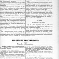 1406 - Page 2149 - Partie Professionnelle. Comptes rendus, documents, pièces officielles.... Projet de loi tendant à modifier la loi du 15 avril 1916 sur les dispensaires d’hygiène sociale et de préservation antituberculeuse, (Suite) / Reportage Professionnel. Nouvelles et informations. Association française pour l'avancement des sciences