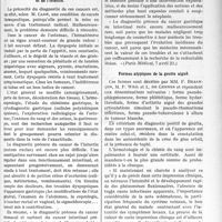 1438 - Page 2203 - Partie Scientifique. L’Actualité Scientifique. La Presse. Diagnostic précoce des cancers de l’estomac et de l’intestin [(Paris Médical, 7 avril 23)] / Formes atypiques de la goutte aiguë [(Presse Méd, 7 avril 23)]