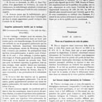 1442 - Page 2211 - Partie Scientifique. L’Actualité Scientifique. Les Sociétés Savantes. Paris. Géants, acromégaliques et hommes de haute taille, (Soc. méd. des hôp, 13-4-1923) / Gangrène pulmonaire traitée par le lardage, (Soc. méd. des hôp, 13-4-1923) / L’action des arsenicaux (914 et 190) par voie buccale, (Soc. méd. des hôp, 20-4-1923) / Toulouse. Société de médecine. Deux cas d’apoplexie du voile du palais / Les fausses images lacunaires de l’estomac