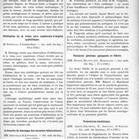 1498 - Page 2297 - Partie Scientifique. L'Actualité Scientifique. Les Sociétés Savantes. Paris. Ouverture du sinus sphénoïdal par la cloison nasale, (Académie de médecine ; 8-5-1923) / Oblitération de la veine cave supérieure d’origine syphilitique, (Soc. méd. des hôp. ; 20-4-1923) / La bronche de drainage des cavernes tuberculeuses, (Soc. méd. des hôp. ; 20-4-1923) / Troubles mentaux dans une cardiopathie, (Soc. méd. des hôpitaux ; 20-4-1923) / Paralysie générale galopante et fébrile, (Soc. méd. des hôp. ; 27-4-1923) / Polynévrite émétinique, (Soc. méd. des hôpitaux, 27-4-1923)