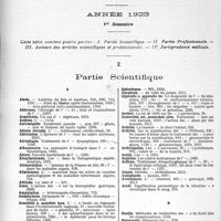 1567 - Page 2408 - Table des matières contenues dans le « concours médical ». Année 1923, 1er semestre. Partie Scientifique