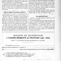 1594 - Page VII-2448 bis - Correspondance. Prix de revient des automobiles. Service d’un médecin sur 12 000 kilomètre par an / Point de départ de pension militaire / Prorogation de bail / Bulletin de souscription à l’agenda-memento du praticien (édit. 1924)"