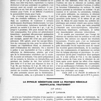 1605 - Page 2458 - Partie scientifique. Travaux Originaux. La thérapeutique des néphrites. Le traitement du syndrome de rétention chlorurée, M. le professeur agrégé Lemierre / La syphilis héréditaire dans la pratique médicale prophylaxie traitement, par le Dr Leredde