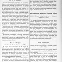 1618 - Page 2471 - Partie scientifique. L'Actualité Scientifique. Les Société Savantes. Les enseignements de la diphtérino-réaction, (Soc. méd. des hôp. 4-5-1923) / L’abcès dysentérique du poumon, (Soc. méd. des hôp. 4-5-1923) / Maladie de Hodgkin, (Société médicale des hôpitaux, 4-5-1923) / Séro-diagnostic du cancer par la réaction de Botelho, (Société de Biologie, 21-4-1923, ) / Sur la neuro-vaccine, (Société de Biologie, 21-4-1923)