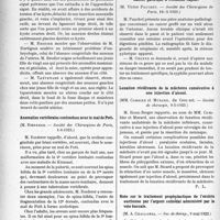 1619 - Page 2472 - Partie scientifique. L'Actualité Scientifique. Les Société Savantes. Kyste dermoïde de l’ovaire aberrant, (Société des Chirurgiens de Paris, 1-6-1923) / Anomalies vertébrales confondues avec le mal de Pott, (Société des Chirurgiens de Paris, 1-6-1923) / Cancer gastrique à évolution rapide, (Société des Chirurgiens de Paris, 18-5-1923) / Luxation récidivante de la mâchoire consécutive à une injection d’alcool, (Société de chirurgie, 9-5-1923) / Note sur le traitement prophylactique de l’orchite ourlienne par l’argent colloïdal administré par la voie buccale, (Soc. de thérap. 9 mai 1922)