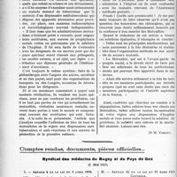 1631 - Page 2484 - Partie professionnelle. Travaux Originaux. Chronique de la mutualité. La mutualité et la crise de la population française / Comptes rendus, documents, pièces officielles. Syndicat des médecins du Bugey et du Pays de Gex, (6 mai 1923) [Dr Marichal]