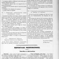 1632 - Page 2485 - Partie professionnelle. Comptes rendus, documents, pièces officielles. Syndicat des médecins du Bugey et du Pays de Gex, (6 mai 1923) [Dr Marichal] / Reportage professionnel. Nouvelles et informations. Nécrologie [Dr Gellé] / Cours d’orthopédie de M. Calot