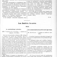 1722 - Page 2573 - Partie scientifique. L’actualité Scientifique. La Presse. Les colites parasitaires et leurs cures thermales [(Eludes d’hydrologie clinique, 1923)] / Les Société Savantes. Paris. La protéinothérapie préventive, (Académie de médecine, 19-6-1923) / Sur la réglementation de la profession de sage-femme, (Académie de médecine, 19-6-1923)