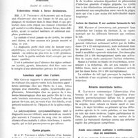 1725 - Page 2576 - Partie scientifique. L’actualité Scientifique. Les Société Savantes. Paris. Sur un essai de traitement curatif de l’orchi-épididymite blennorragique par l’argent colloïdal administré par la voie buccale, (Société de thérapeutique, 9-5-1923) / Toulouse. Société de médecine. Tuberculose rénale à forme douloureuse / Leucémie aiguë chez l’enfant / Cystite grippale / Action du thorium X sur certains ferments du lait / Kératite interstitielle tardive / Abcès sous-cutanés multiples à entérocoques chez un nourrisson