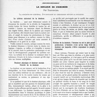 1769 - Page 2620 - Partie scientifique. Travaux Originaux. Le diagnostic précoce de la tuberculose pulmonaire, par André Jousset / La douleur en chirurgie, par Dartigues. La douleur en général. Psychologie du chirurgien devant la douleur. Le rythme universel de la douleur / Douleur physique et douleur morale Unicité de la douleur / Victime de la douleur, l’homme en est le plus grand producteur. L’histoire n’est qu’un long récit de douleur sur laquelle s’élève cependant le progrès triomphal