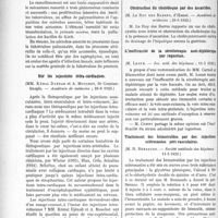 1777 - Page 2628 - Partie scientifique. L’actualité Scientifique. Les Sociétés Savantes. Paris. Microbes associés et bacilles de Koch dans la tuberculose pulmonaire, (Académie, de médecine ; 5-6 1923) / Sur les injections intra-cardiaques, (Académie de médecine ; 26-6 1923) / Obstruction du cholédoque par des ascarides, (Académie à médecine ; 26-6 1923;) / L’inefficacité de la sérothérapie anti-diphtérique par ingestion, (Soc. méd. des hôpitaux ; 11-5 1923) / Traitement des hémorroïdes par des injections sclérosantes péri-vasculaires, (Société médicale des hôpitaux 11-5 1923)